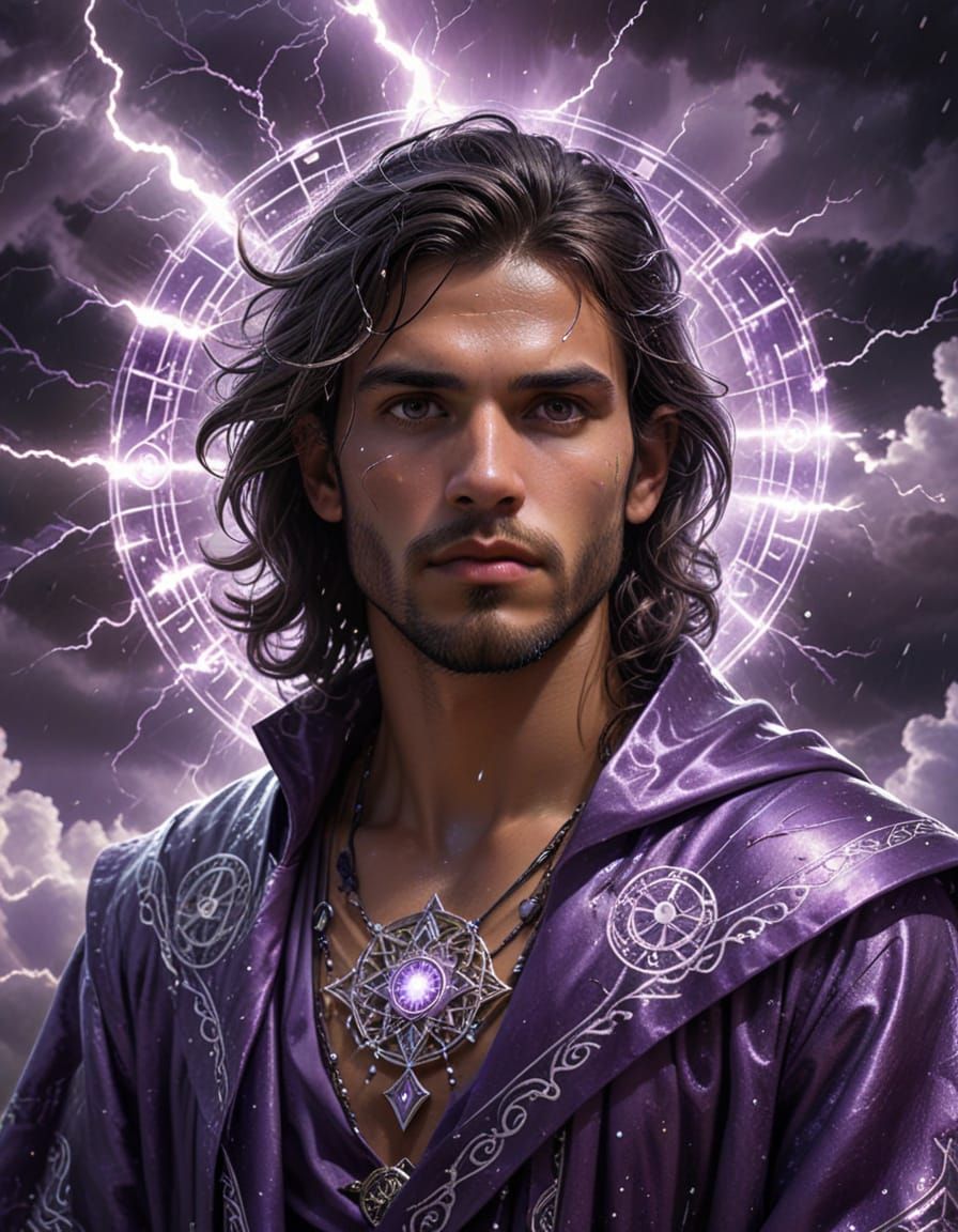 Handsome Mystic in Stormy Cosmic Landscape
