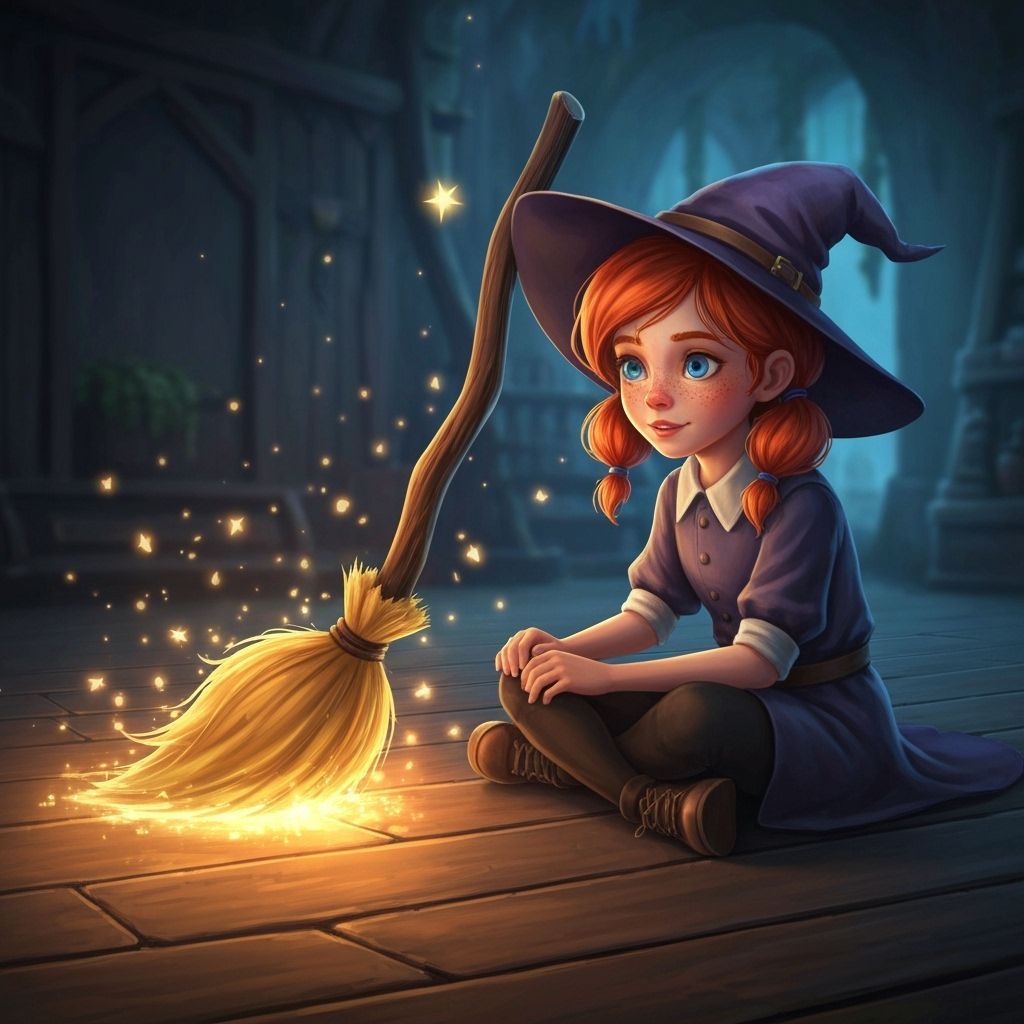 Enchanting Witch Watches Magical Broom Clean Floor