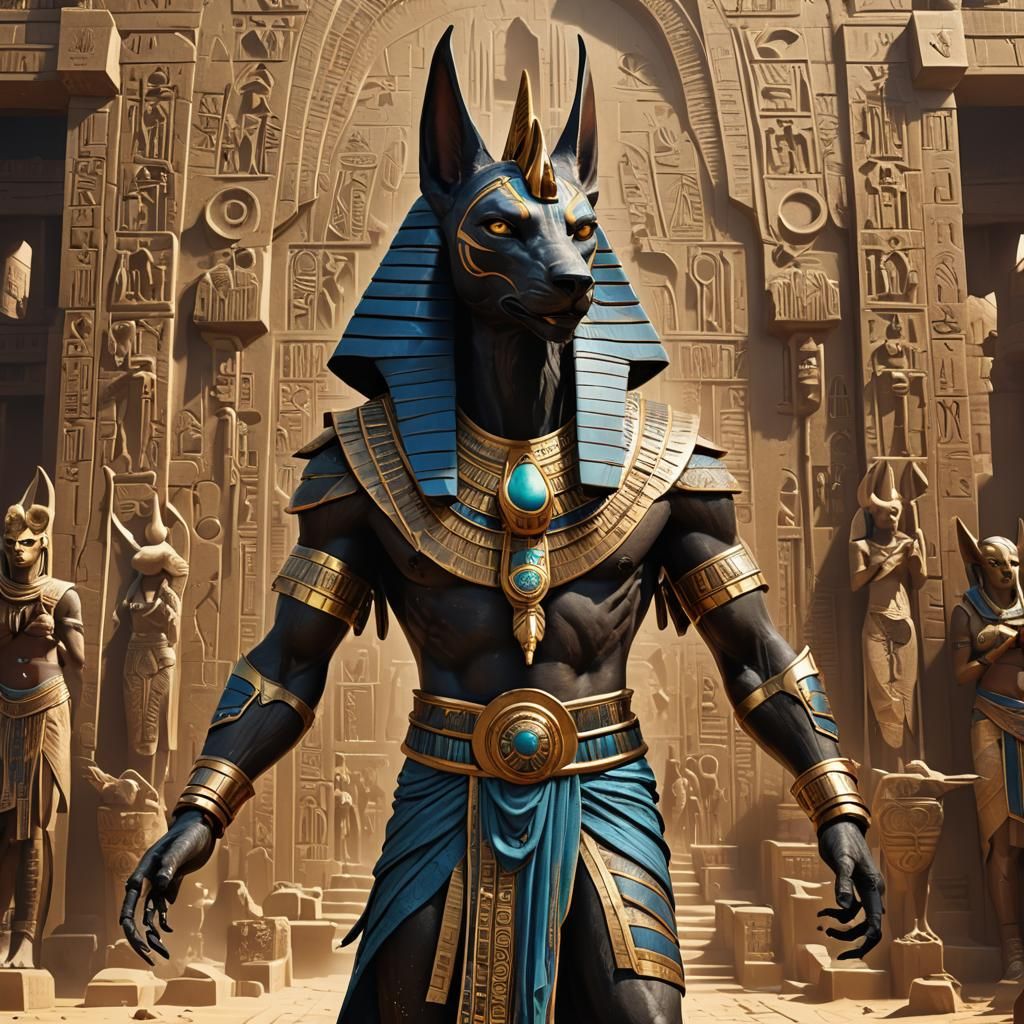 Anubis: Egyptian Jackal God in Detailed Matte Painting