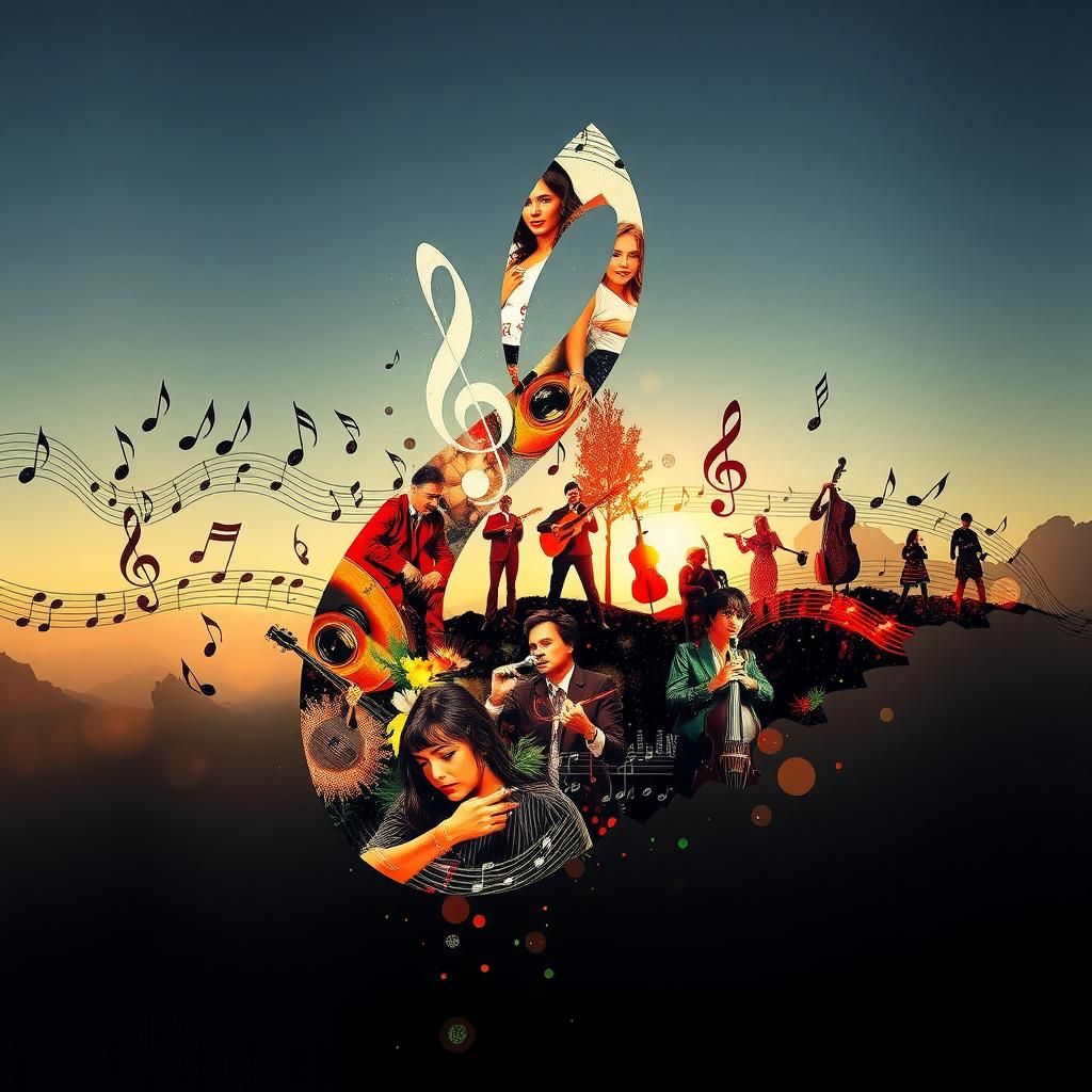 Harmonic Double Exposure: Music Note and Nature