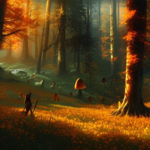 Golden Gothic Meadow in Autumn Sunlight