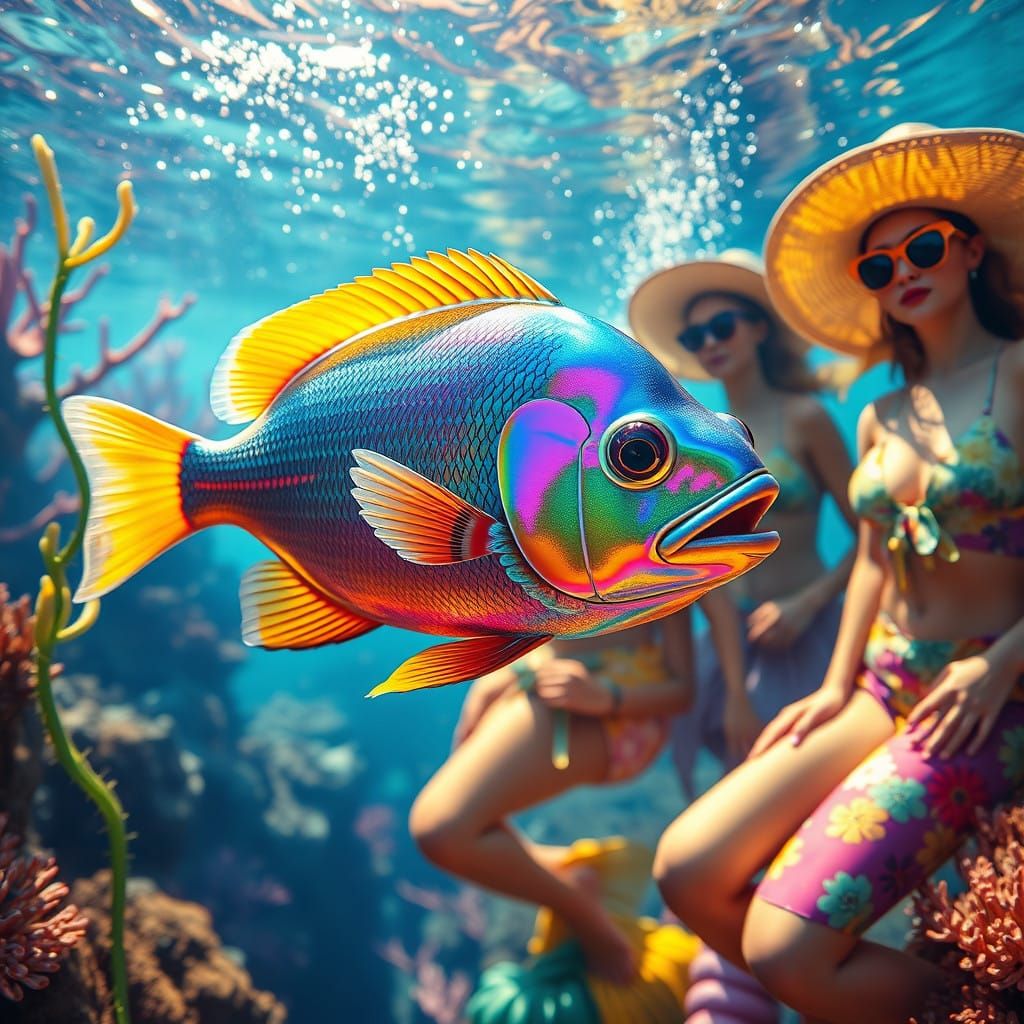 Whimsical Underwater Scene in Vibrant Colors and Dreamlike D...