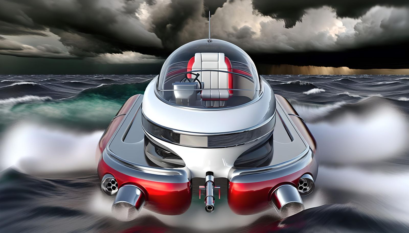 Futuristic Sea Vehicle Amidst Stormy Seas