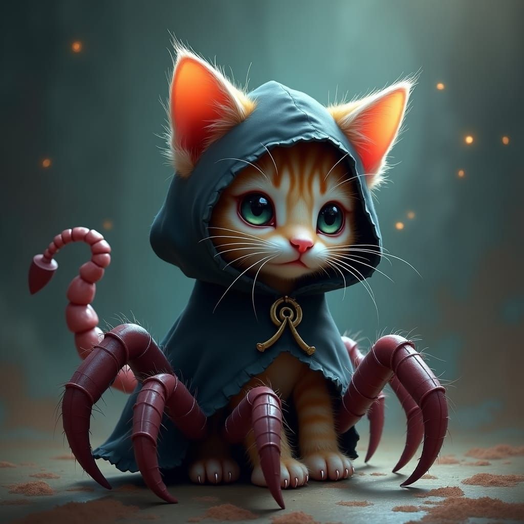 Six-Legged Scorpion Kitten in Dark Fantasy Style