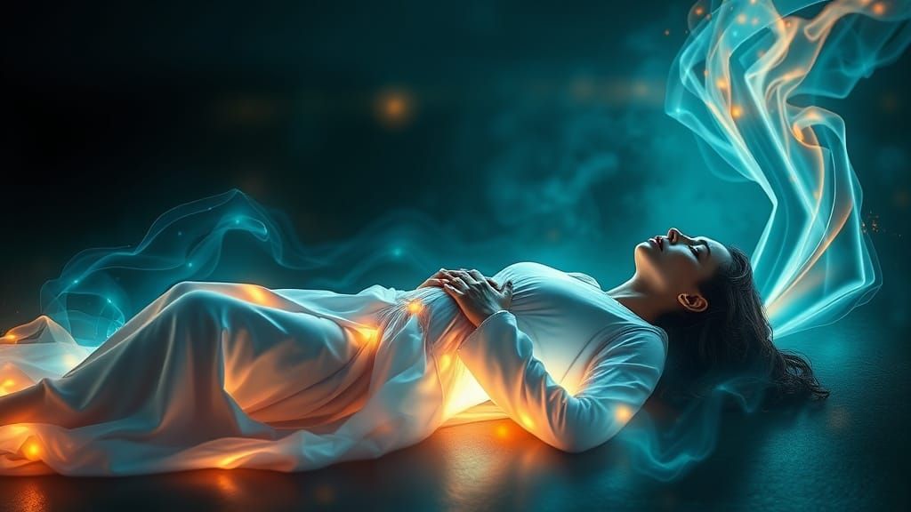 Meditative Woman with Light Effects as Digital Painting