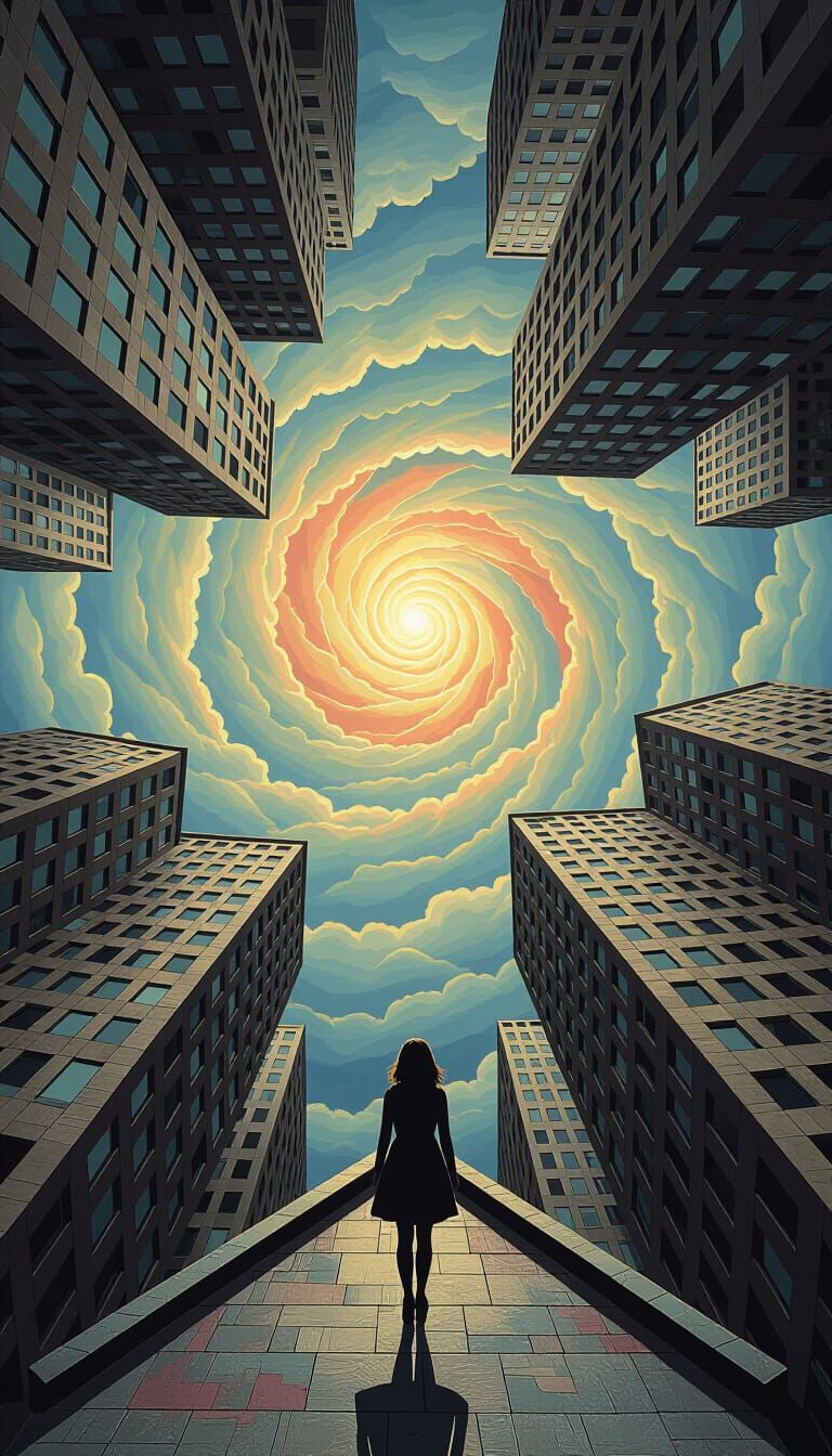 Fractured Cityscape with Dreamlike Towns