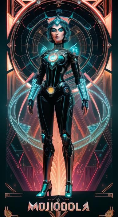 Teal Robot in Metropolis-Inspired Art Deco Style