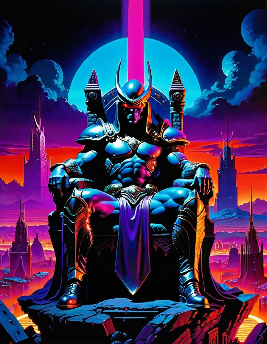 Alien Warlord on Throne in Synthwave Style