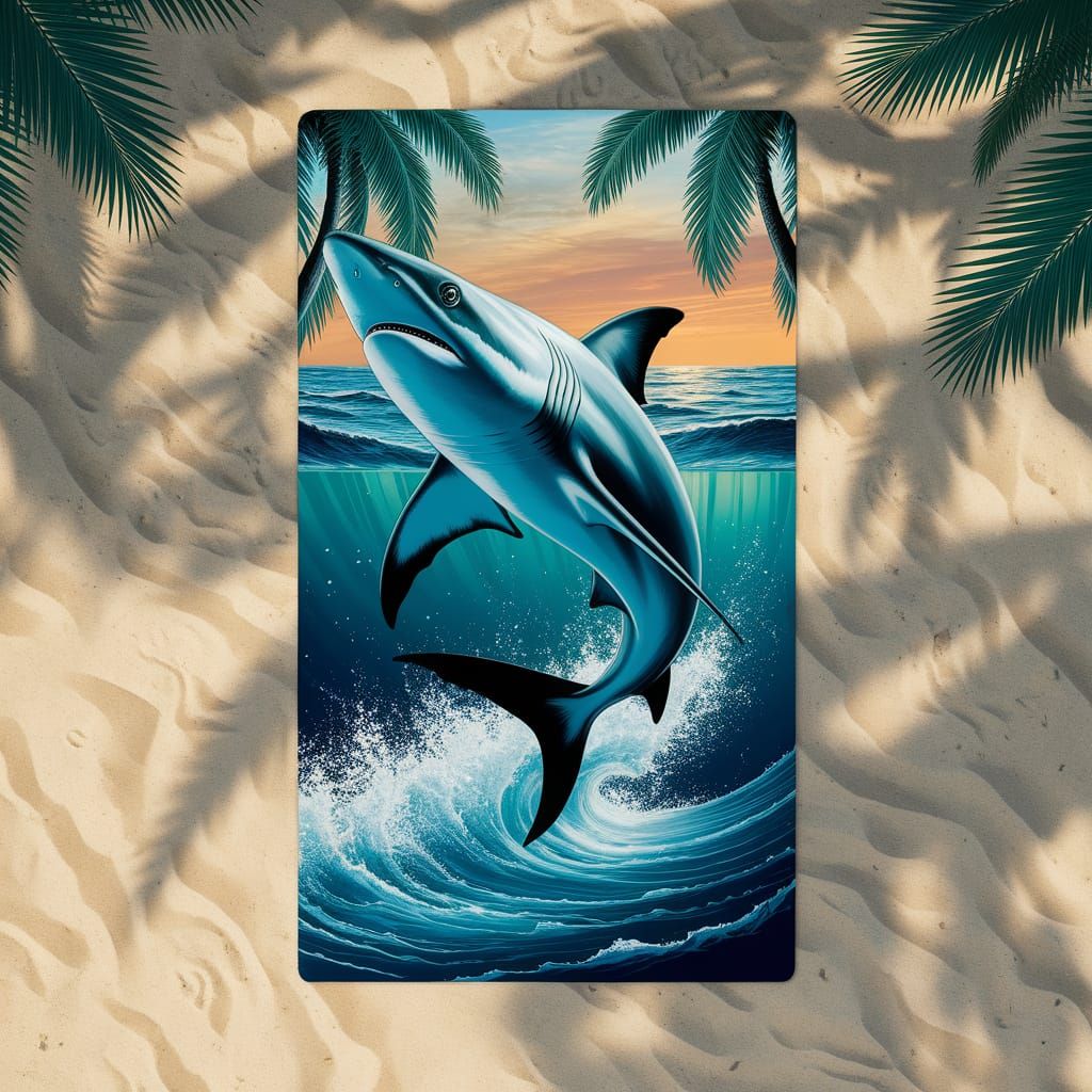 Hammerhead Shark Leaps on Beach Towel in Paradise