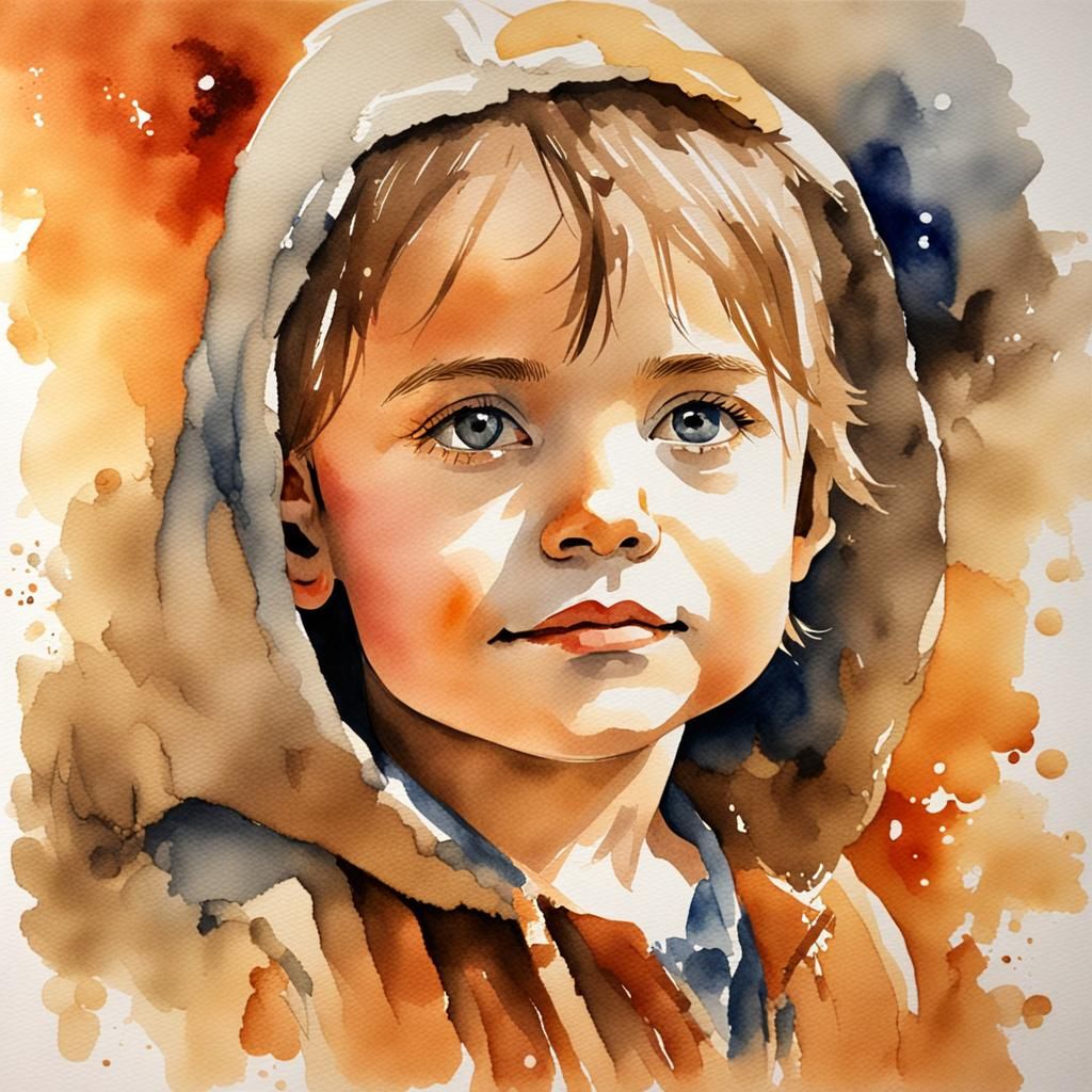 Watercolor Portrait of a Child with Charismatic Eyes