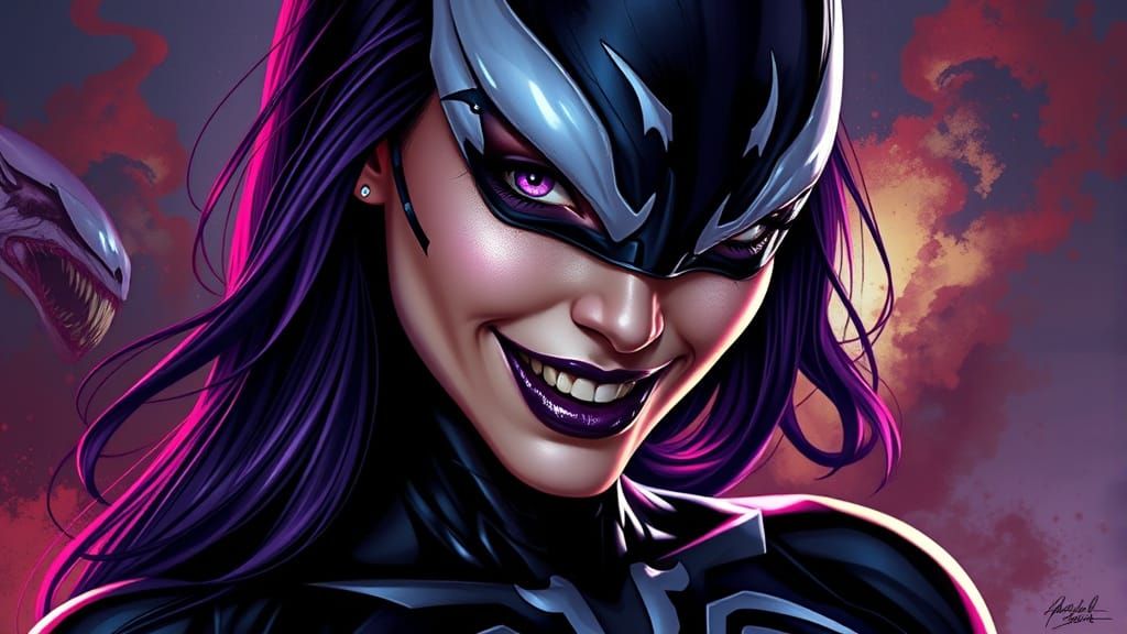 Gothic She-Venom Goddess in Latex Suit