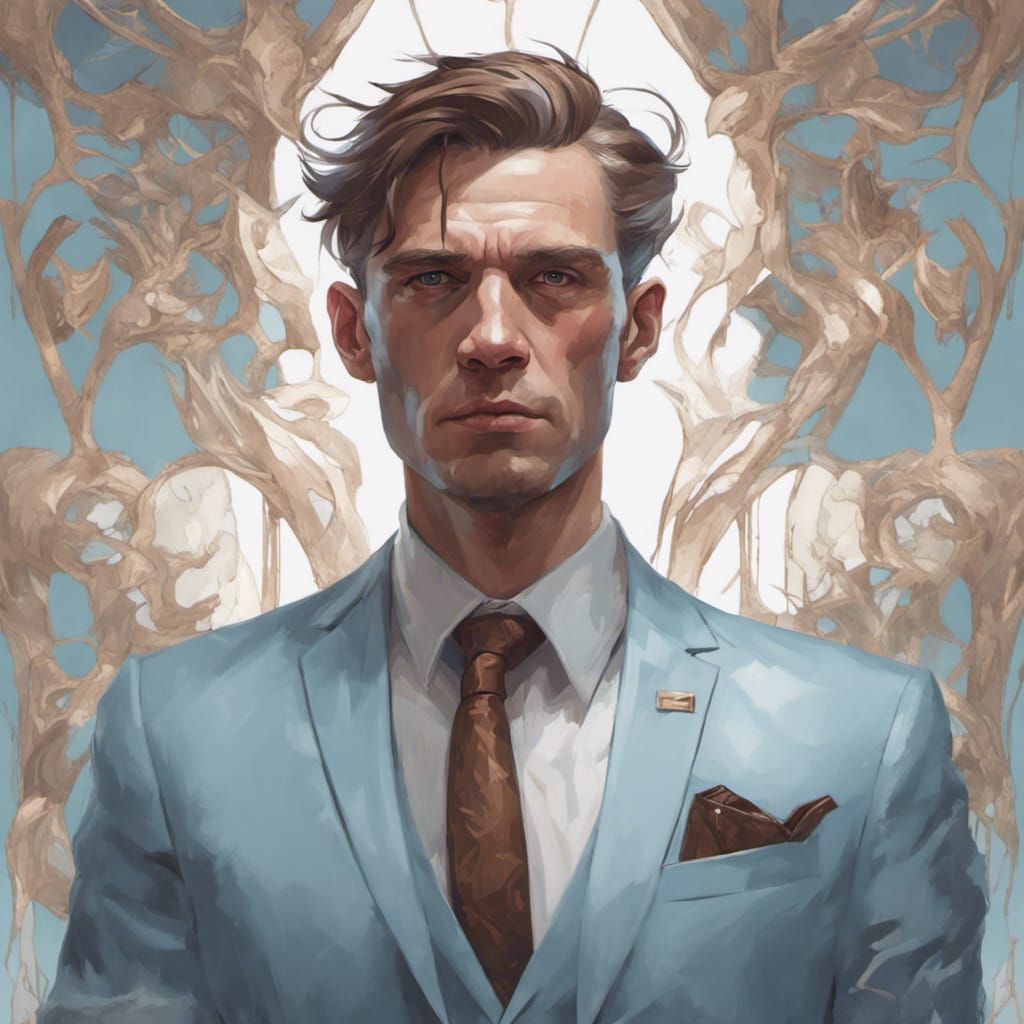 Pale Man in Blue Suit: Hyperdetailed Portrait