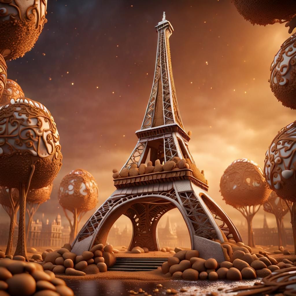 Gingerbread Eiffel Tower in Detailed Matte Painting