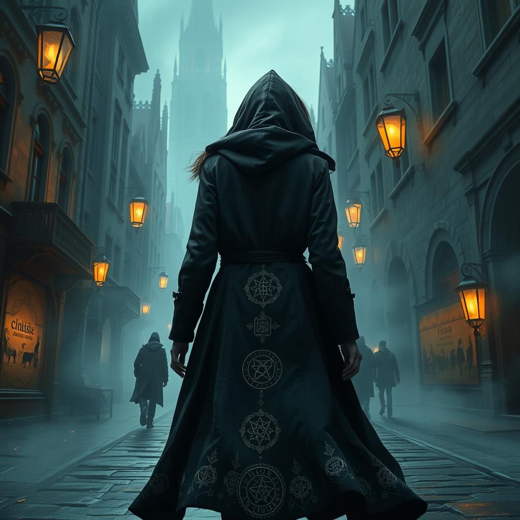 Mysterious Woman in Gothic City, Fantasy Art