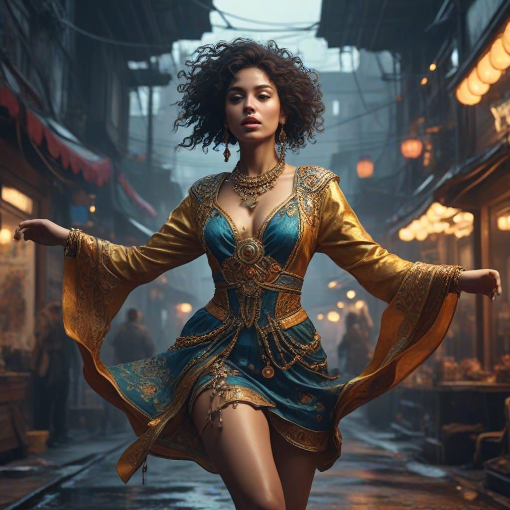 Ethereal Jipsi Dancer in Opulent Gold Adornments