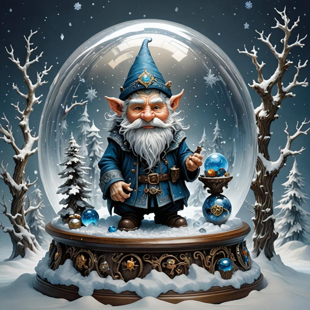 Icy Troll Snow Globe in Wizard Study