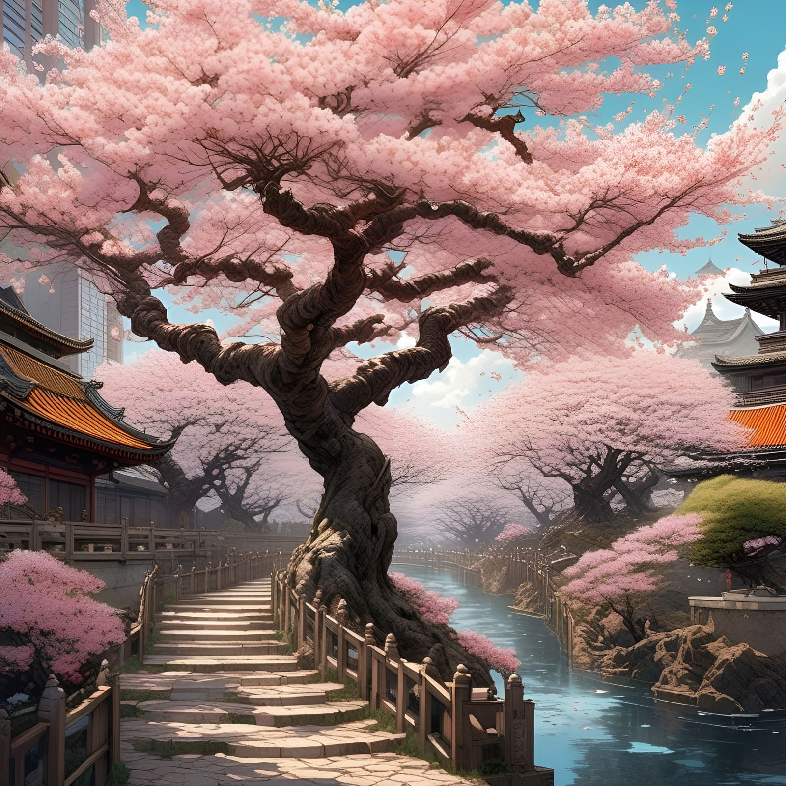 Cherry Blossom Sakura garden in the city