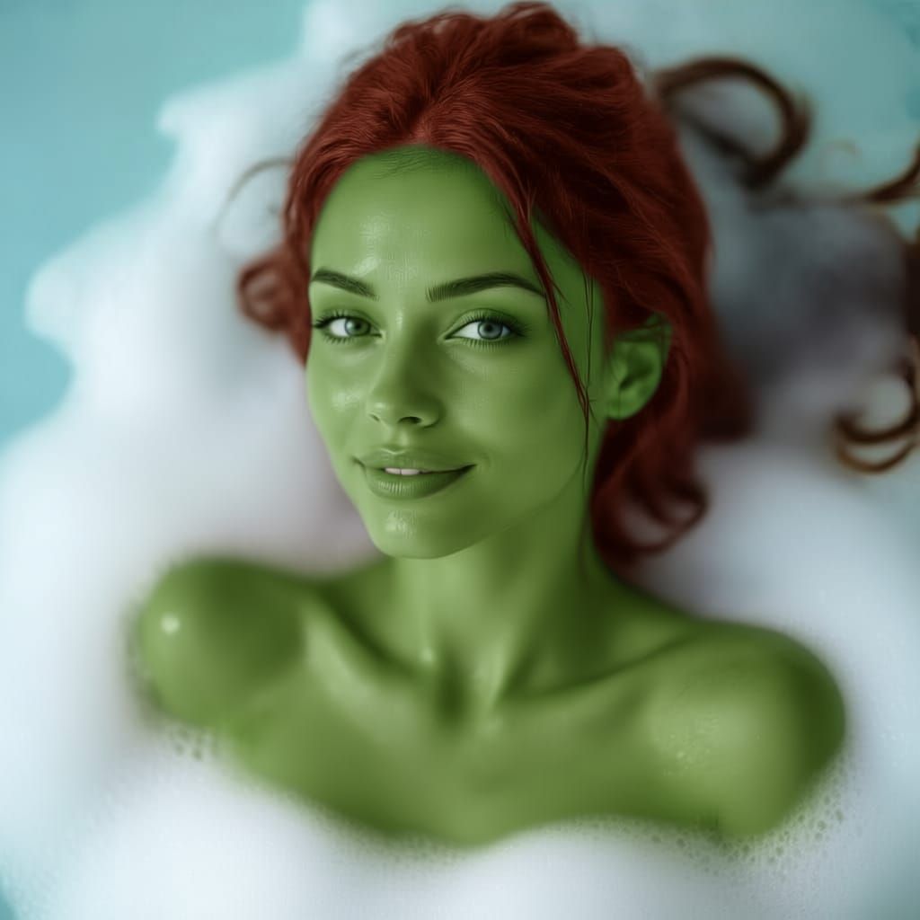 Woman With Green Skin and Auburn Hair