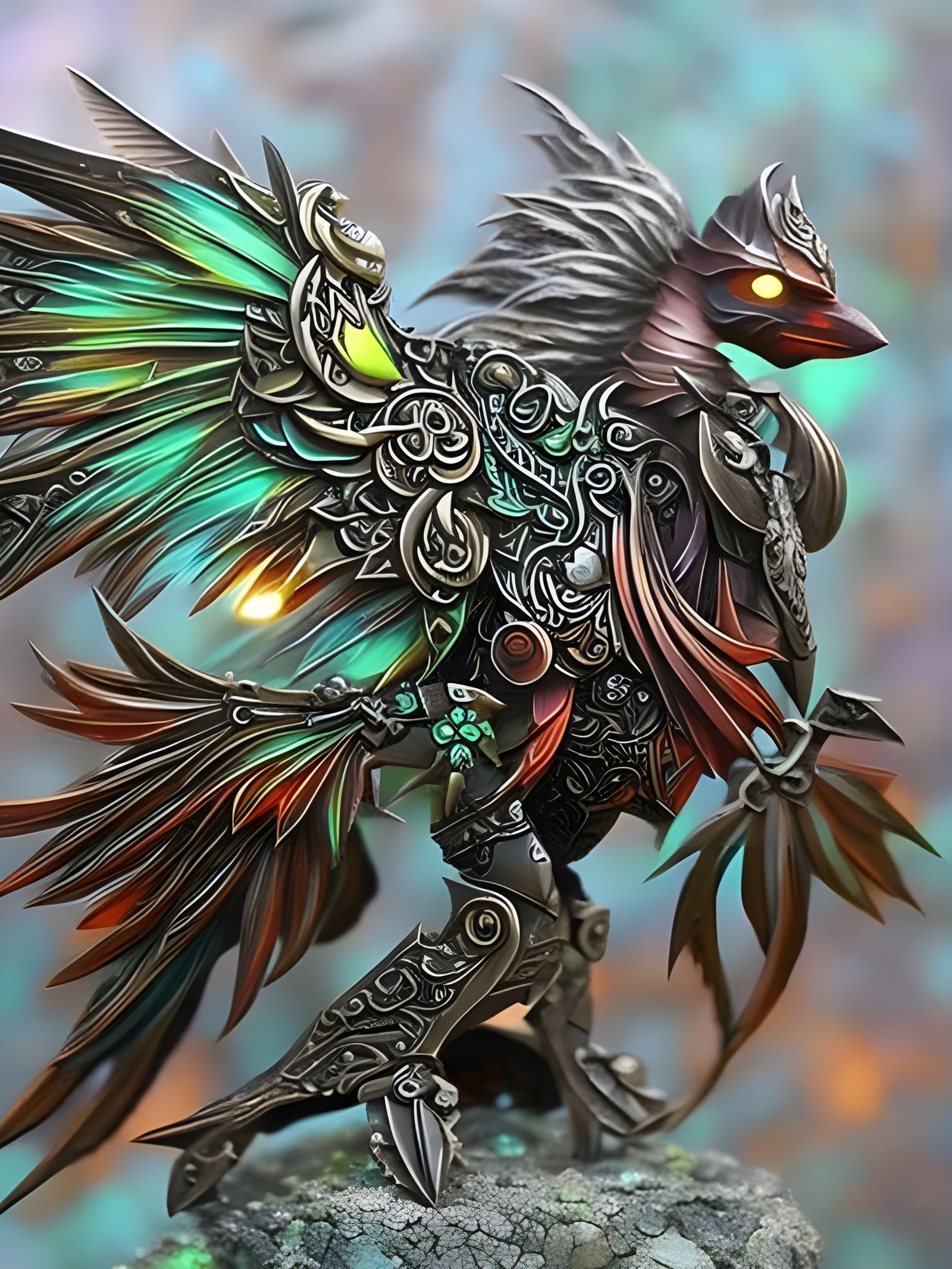 Steampunk Phoenix: Rococo Cyberpunk Mythic Creature