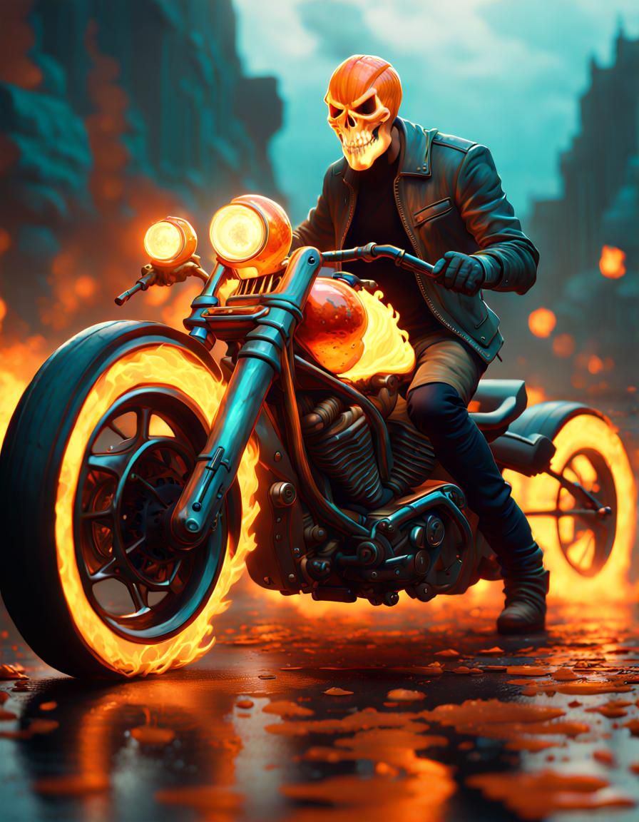 Pumpkin Ghost Rider Concept Art in Art Nouveau Style