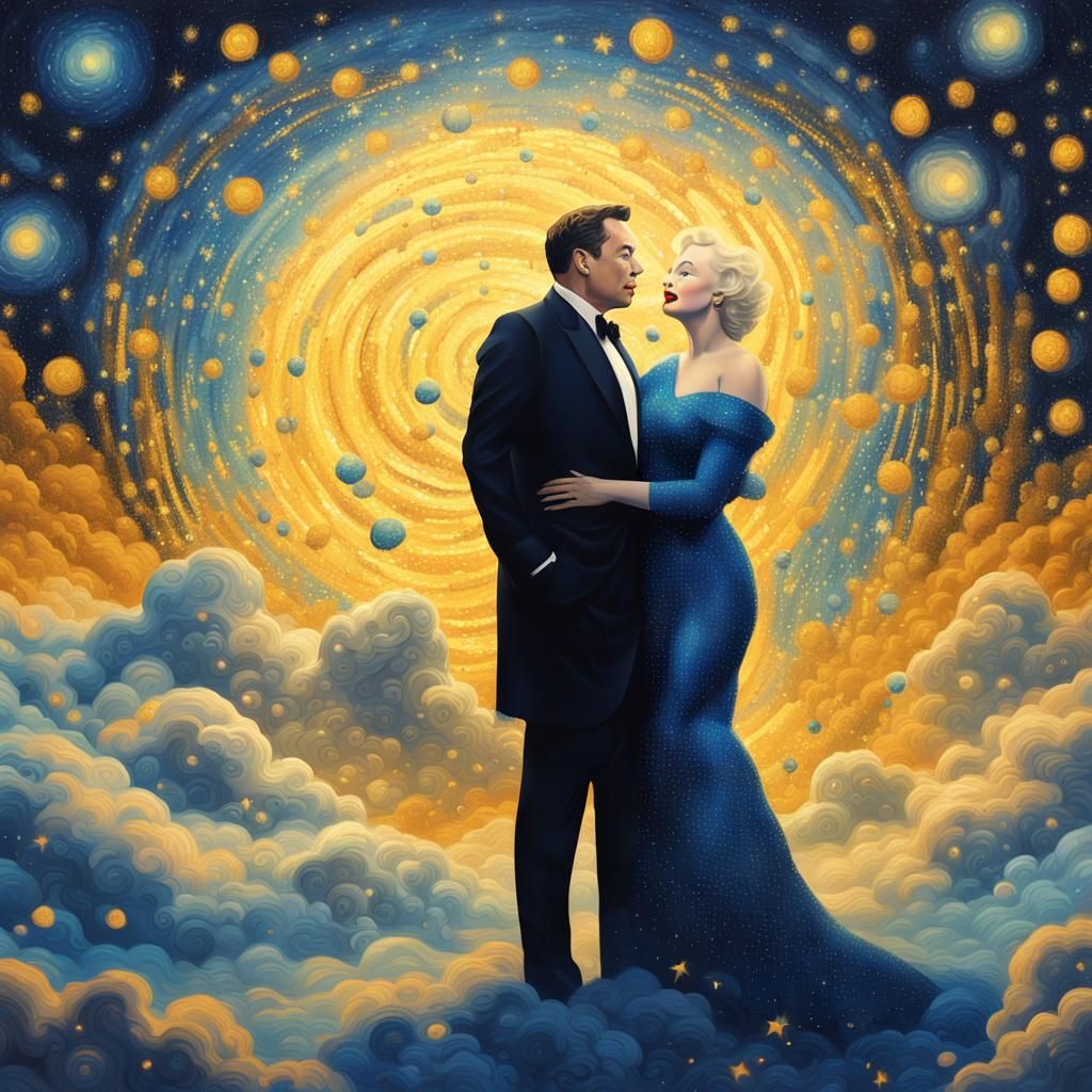 Monroe and Musk in Starry Night Digital Painting
