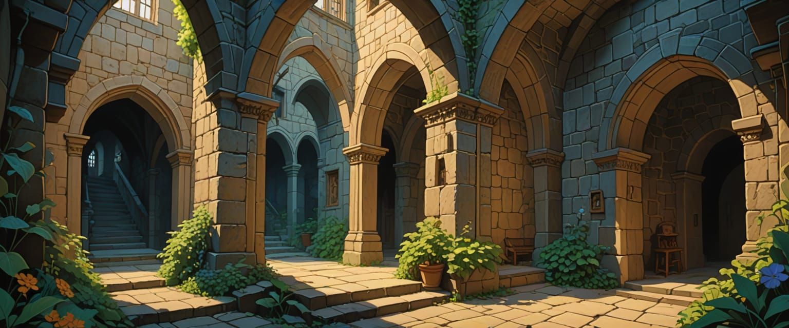 Dungeon Passageway in Watercolor Comic Book Style