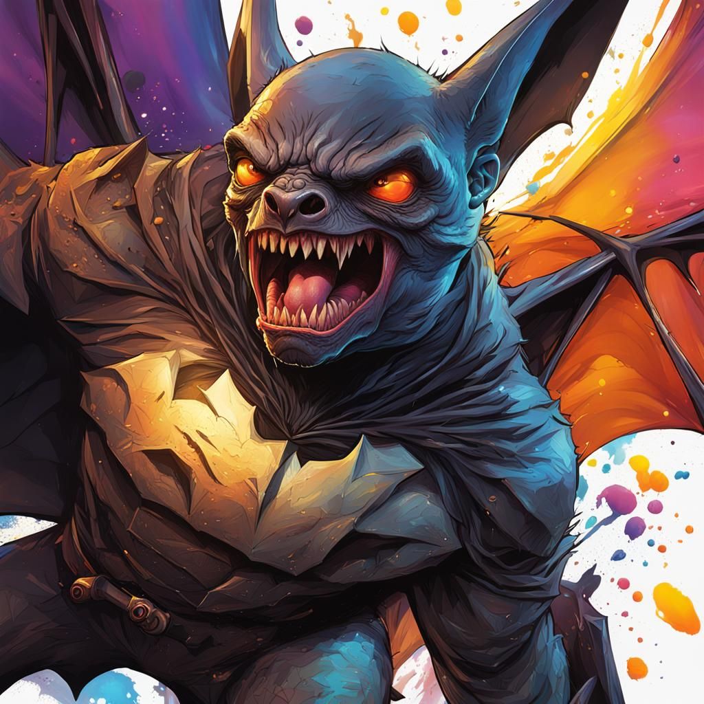 Hyperrealistic Bat in Dramatic Splash Art Style