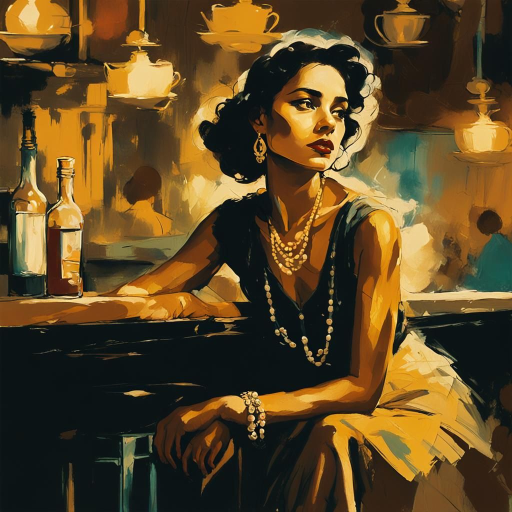 Vintage Gypsy Cuban Girl in Film Noir Style