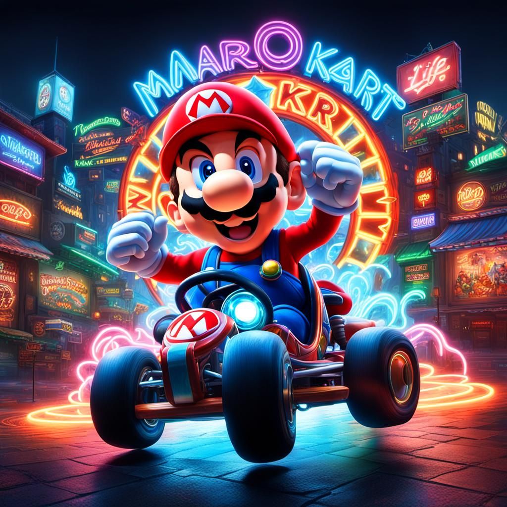 Neon Mario Kart Sign with Giant Symbol