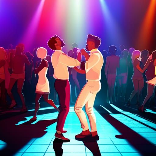 Gay Pride: Two Men Dancing on Packed Dance Floor
