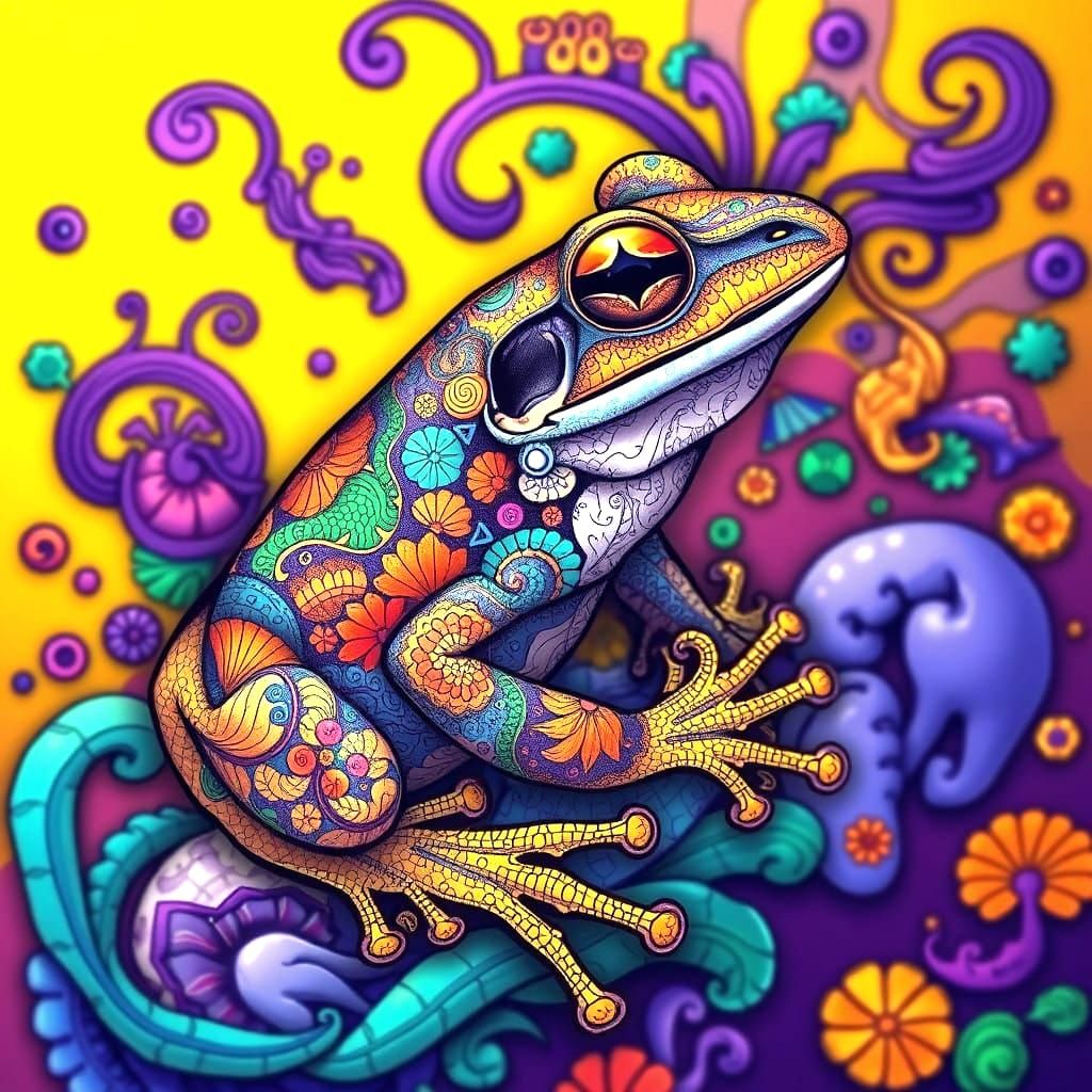 Vibrant Frog in Intricate Zentangle Patterns
