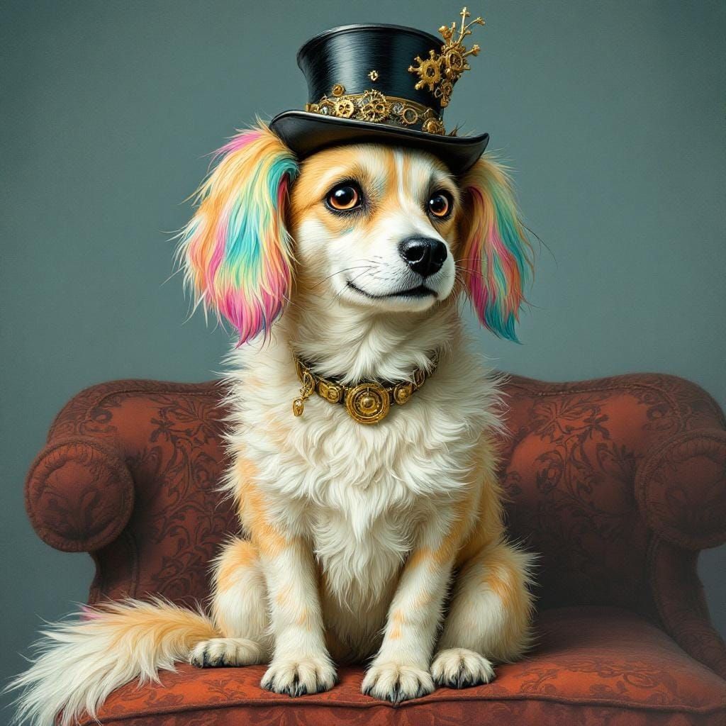 Whimsical Dog in Comic Book Steampunk Style