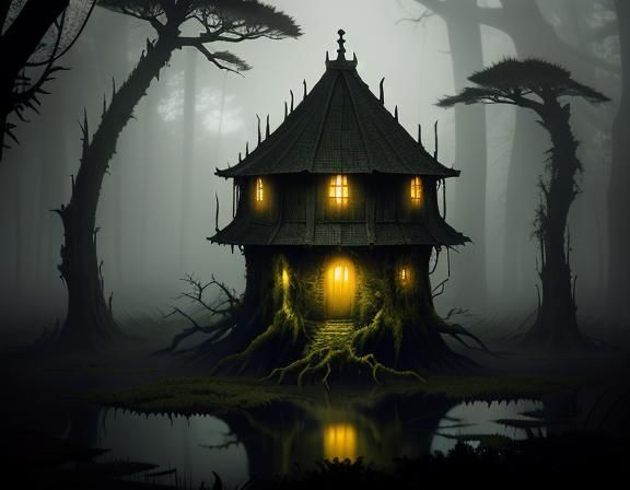 Bullywug in Misty Swamp: Dark Fantasy Illustration