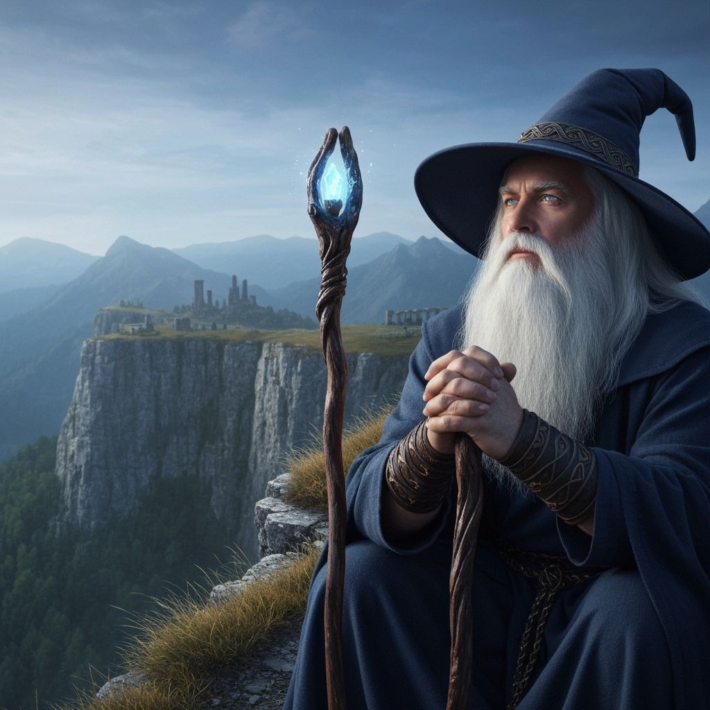 Wizard Gazing at Arcane Vortex, Fantasy Art