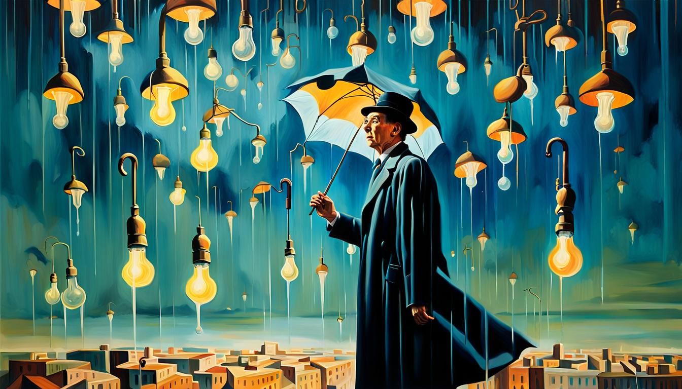 Surreal Light Bulb Rain in Melting Cityscape