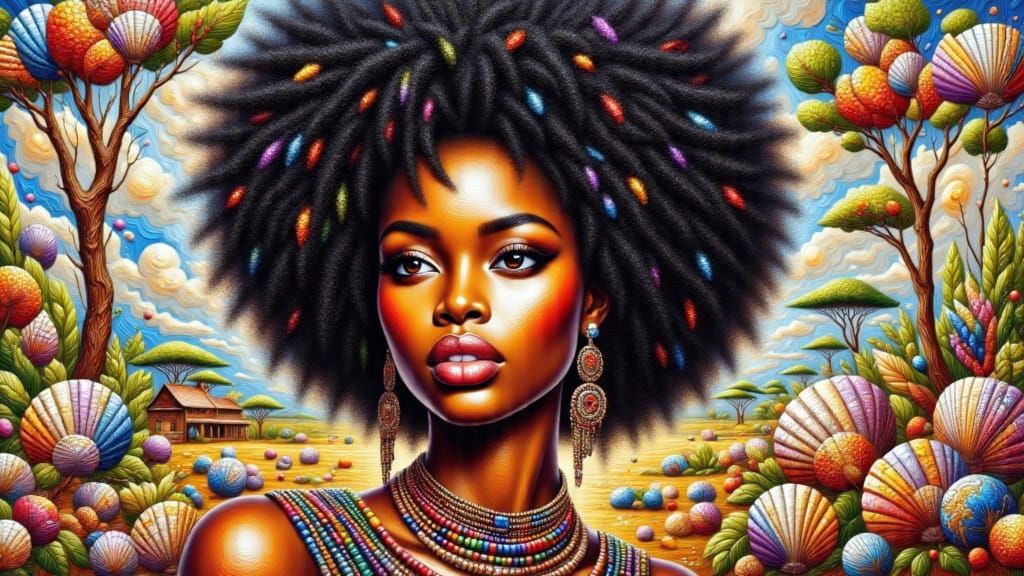 Monochromatic Savannah Landscape with African Woman Portrait