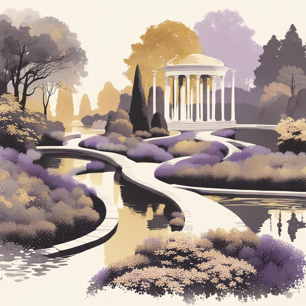 Palladian Garden: Sinuous Pathway in Pastel Illustration