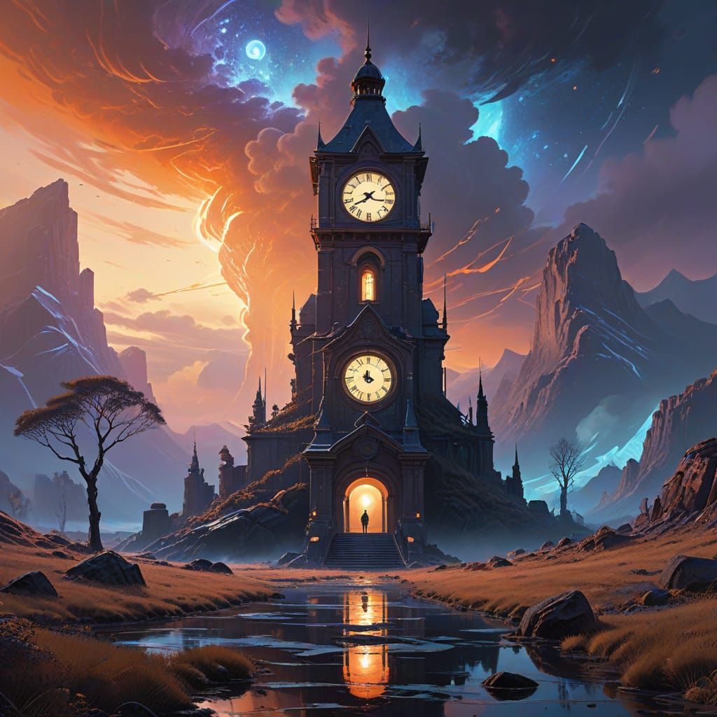 Ethereal Clock Tower in Mystical Ruins