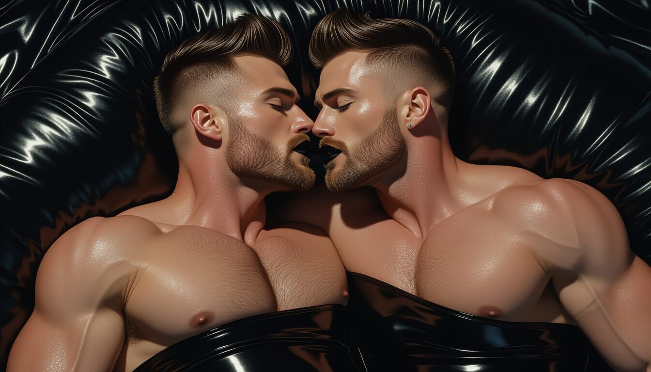 Passionate Kiss in Latex: Hyperrealistic Erotic Art