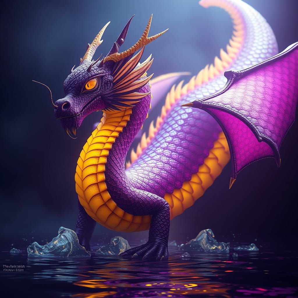 Ethereal Water Dragon in Vibrant Art Nouveau Style