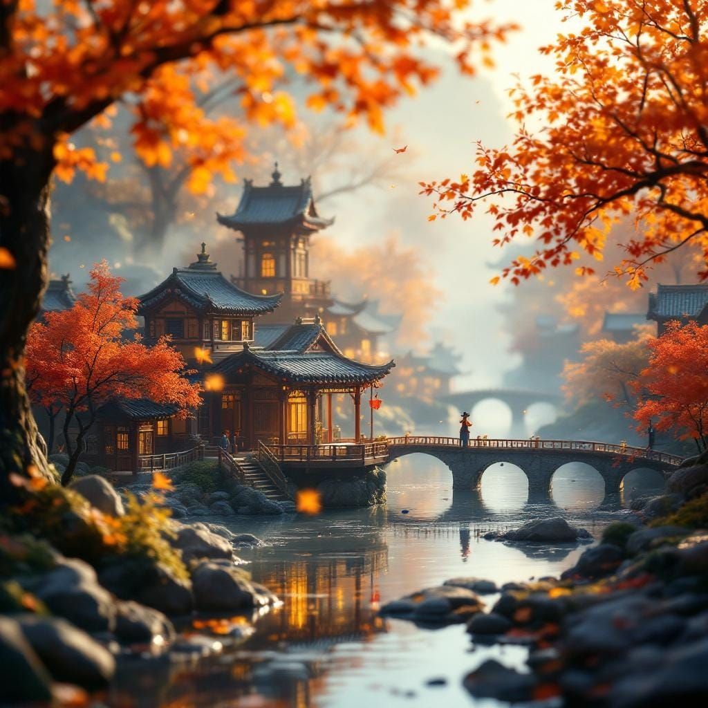 Miniature Gubei Water Town in Autumn Light