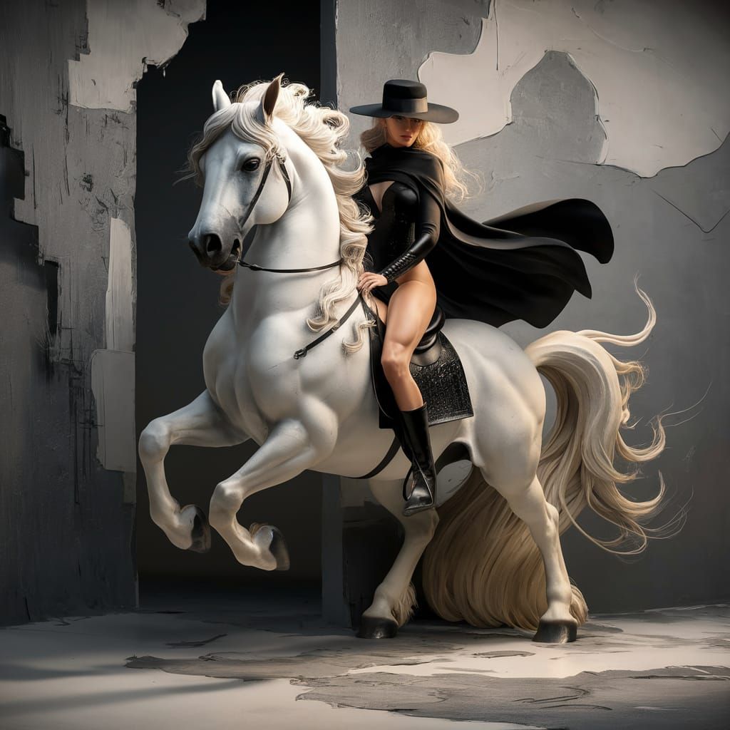 Woman on White Horse in Oil Painting Style