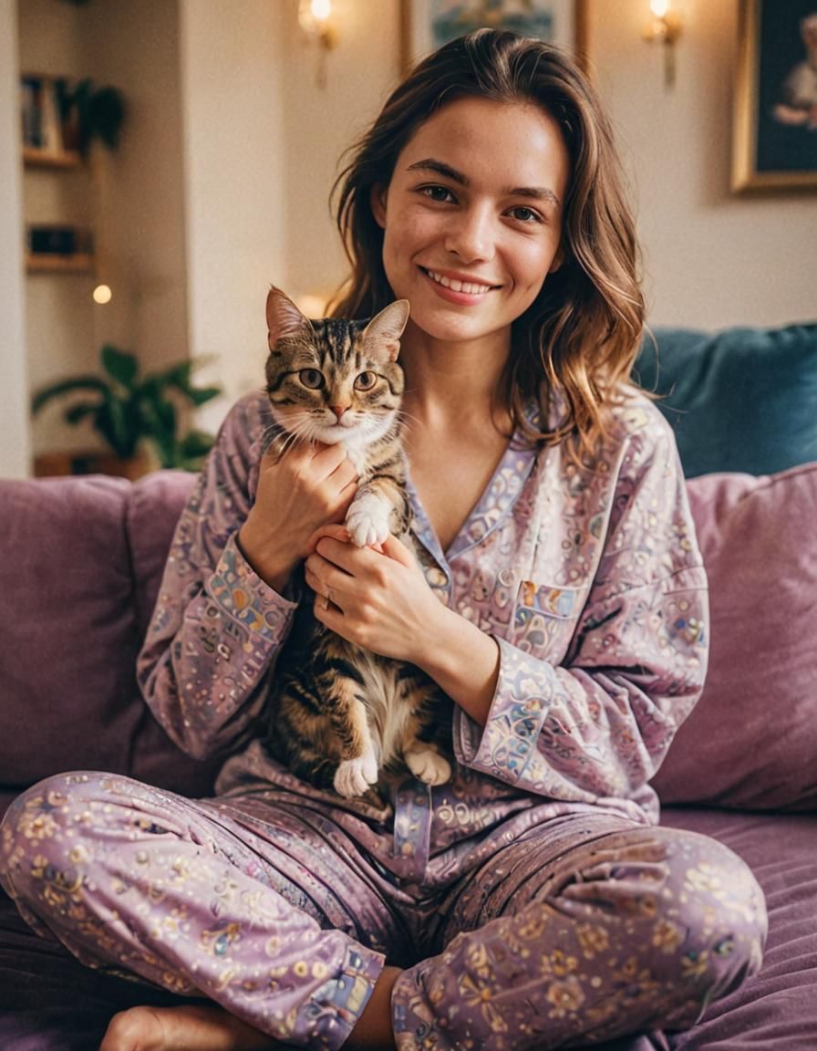 Photorealistic Polaroid Portrait of Woman with Cat