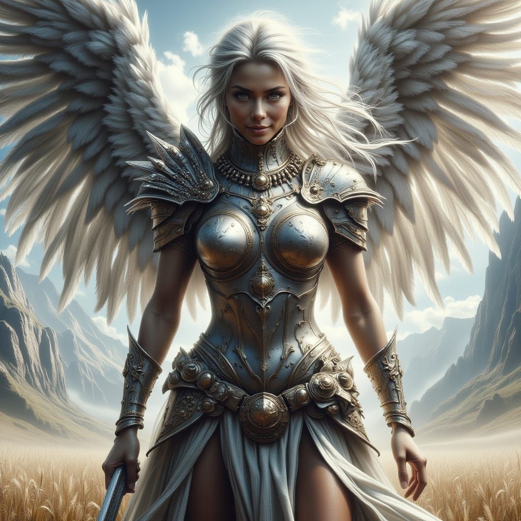 Valkyrie Warrior in Ornate Armor, with Feathered Wings