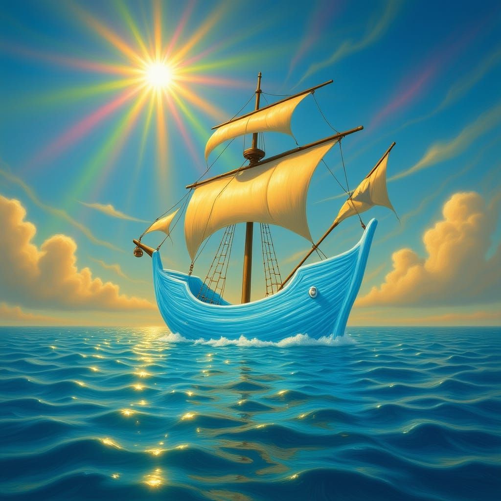 Crystal Water Pirate Ship Sailing Celestial Skies