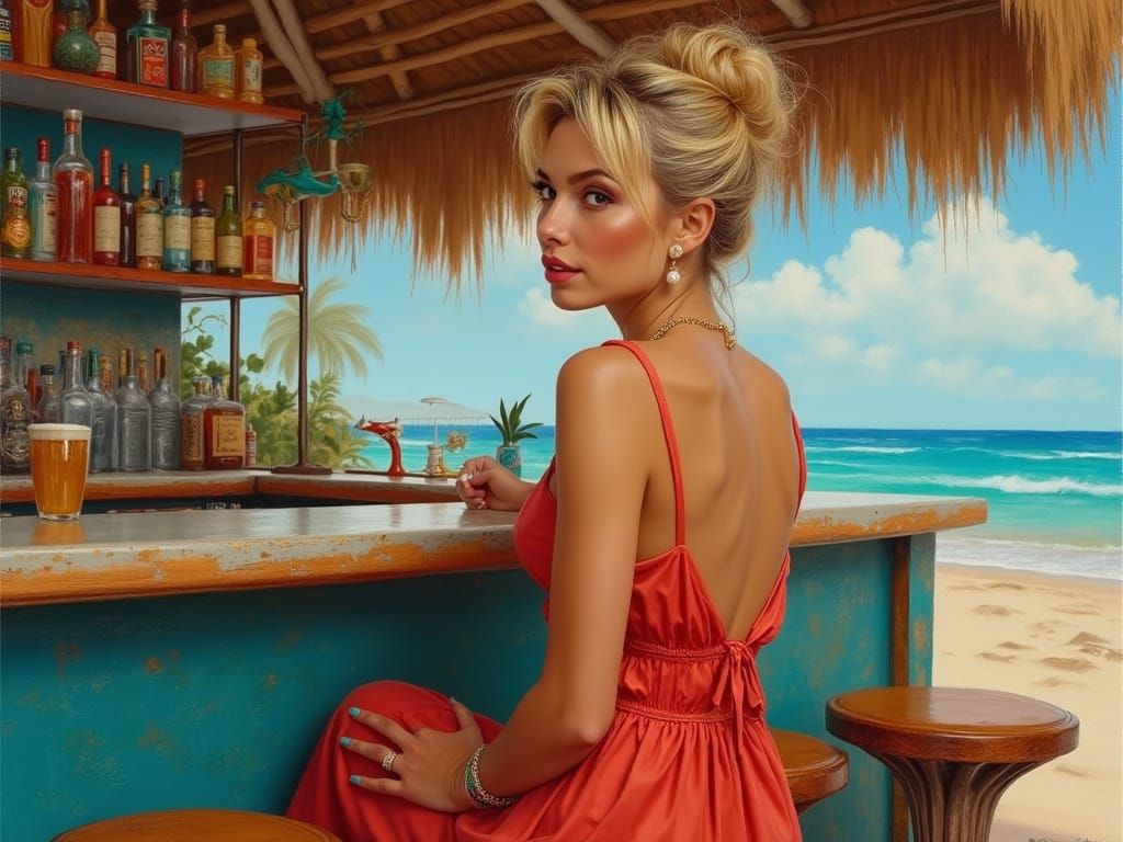 Woman at Beach Bar