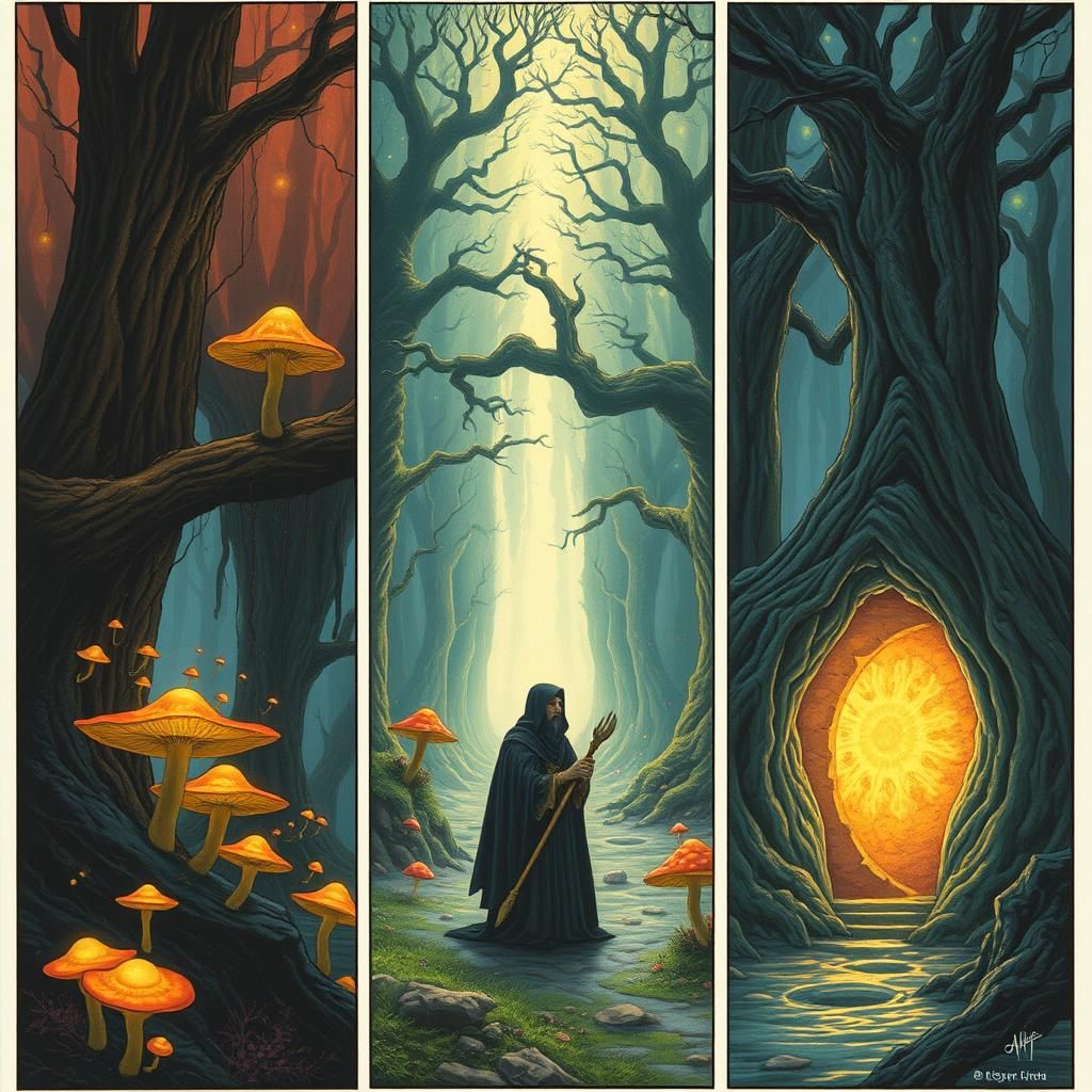 Mage's Journey Through Mystical Portal: Surreal Art