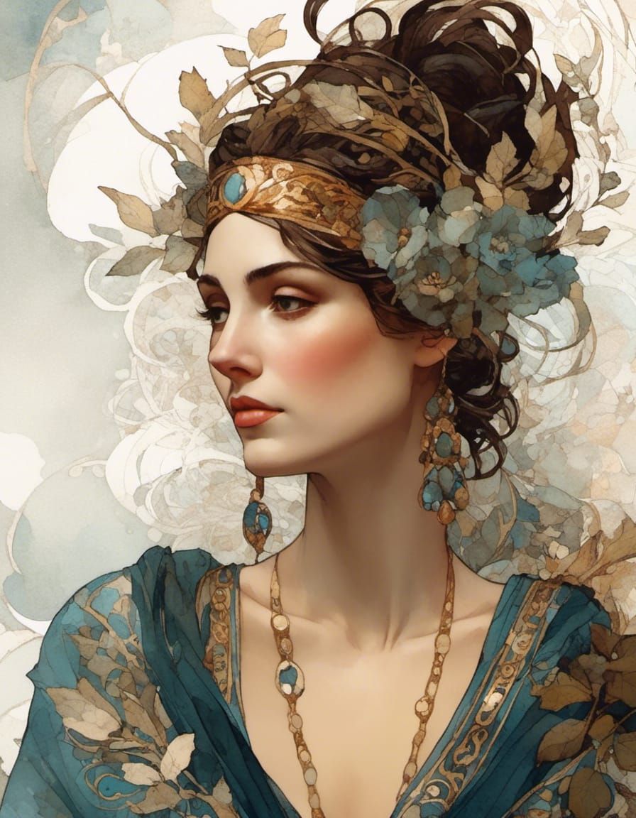 Greek Goddess in Art Nouveau Style