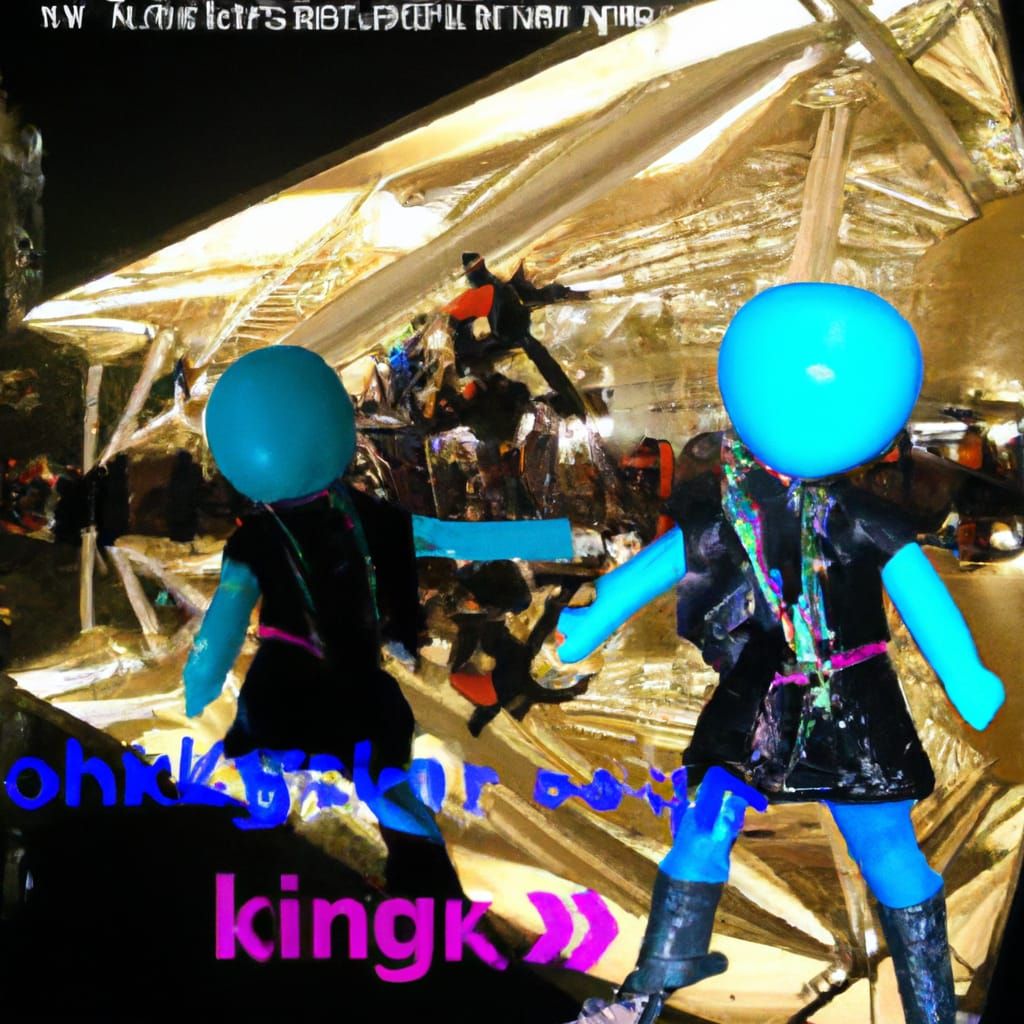 Cyberpunk Puppets Gaze at Stars in Dystopian City