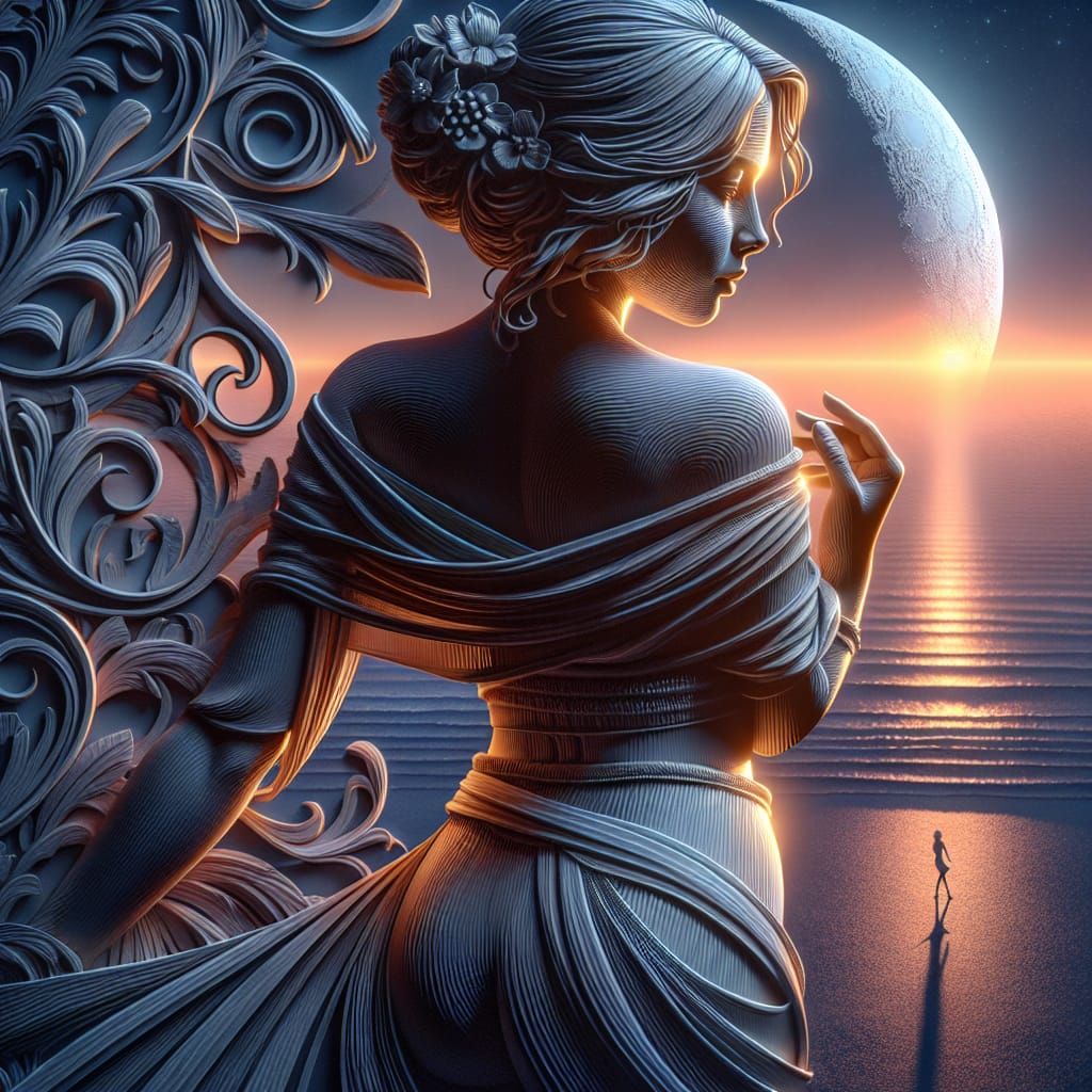 Elegant Woman Portrait in Etched 3D Style